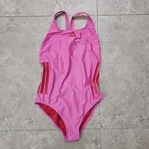 Adidas Womens 3-Stripes C-Back One Piece Swimsuit Pink JP0139 Size 12 NEW